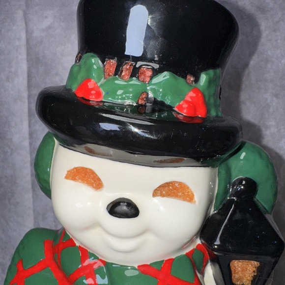 Vintage Atlantic Mold Frosty The Snowman Ceramic Lights up w Music Box Plays FTS - Picture 9 of 16